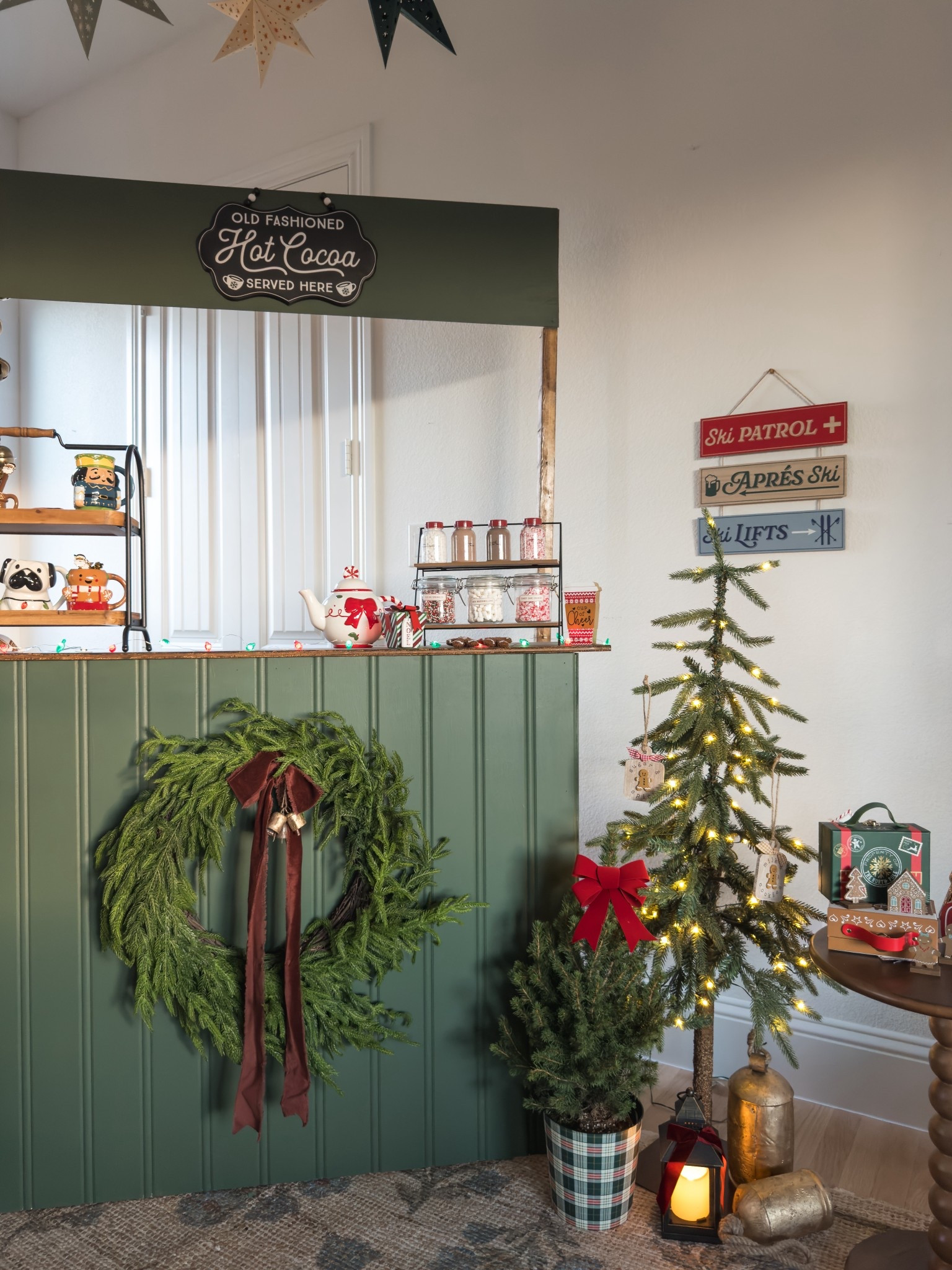 hot cocoa stand, hot chocolate goodies, Christmas inspo, Afloral wreath, velvet ribbon, bells, Christmas pencil trees, paper stars

#LTKHoliday #LTKSaleAlert #LTKHome