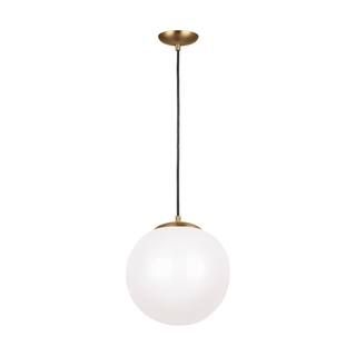 Generation Lighting Leo Hanging Globe 14 in. 14-Watt Integrated LED Satin Brass Pendant with Smoo... | The Home Depot