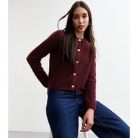 Women's Burgundy Buttoned Bouclé Cardigan New Look | New Look (UK)