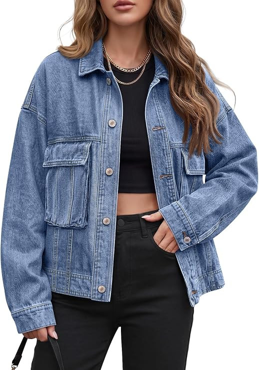 Trendy Queen Women's Oversized Jean Jacket Button Down Denim Coat | Amazon (US)