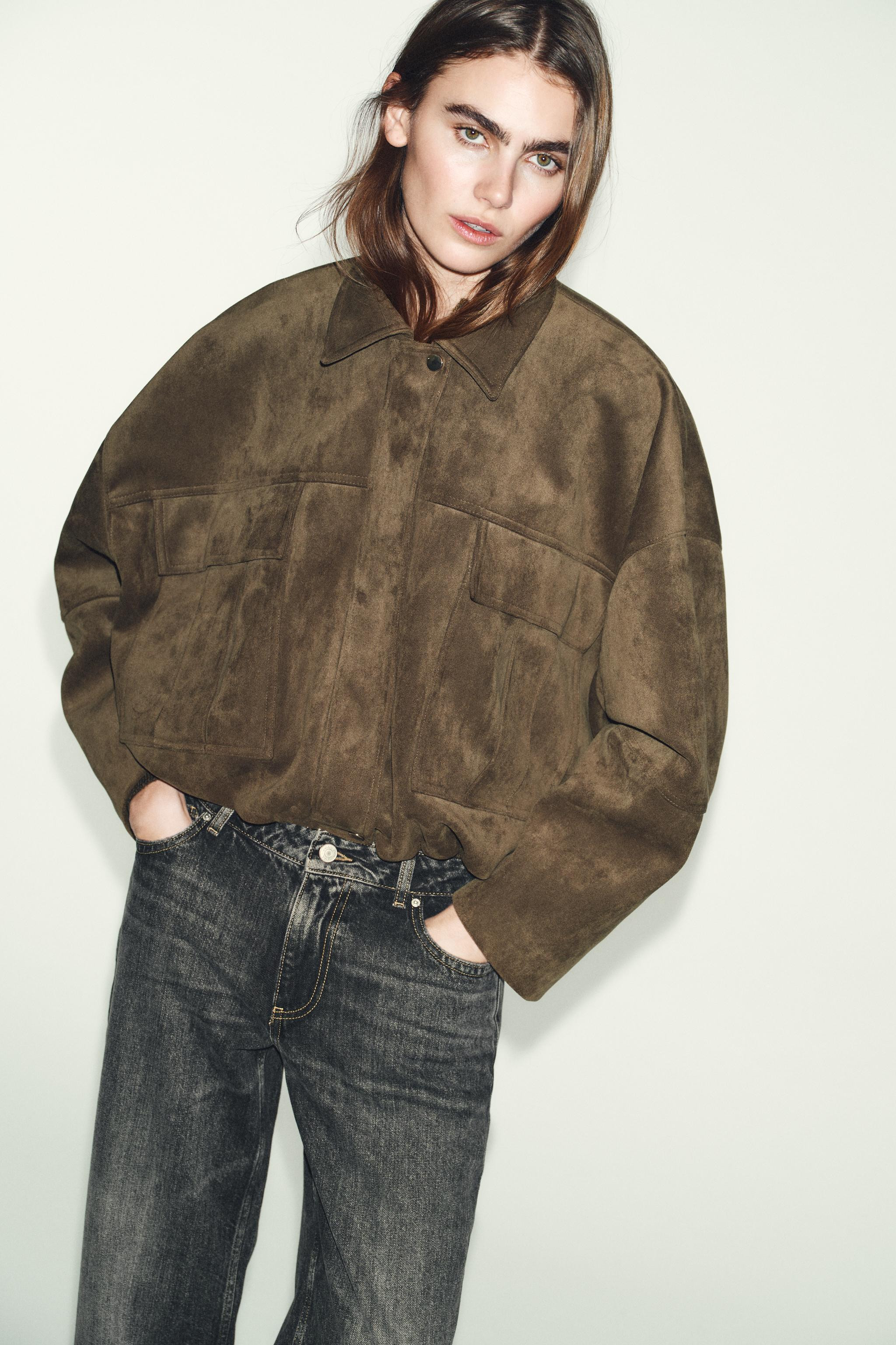 OVERSIZED FAUX SUEDE HOODED BOMBER JACKET | Zara US