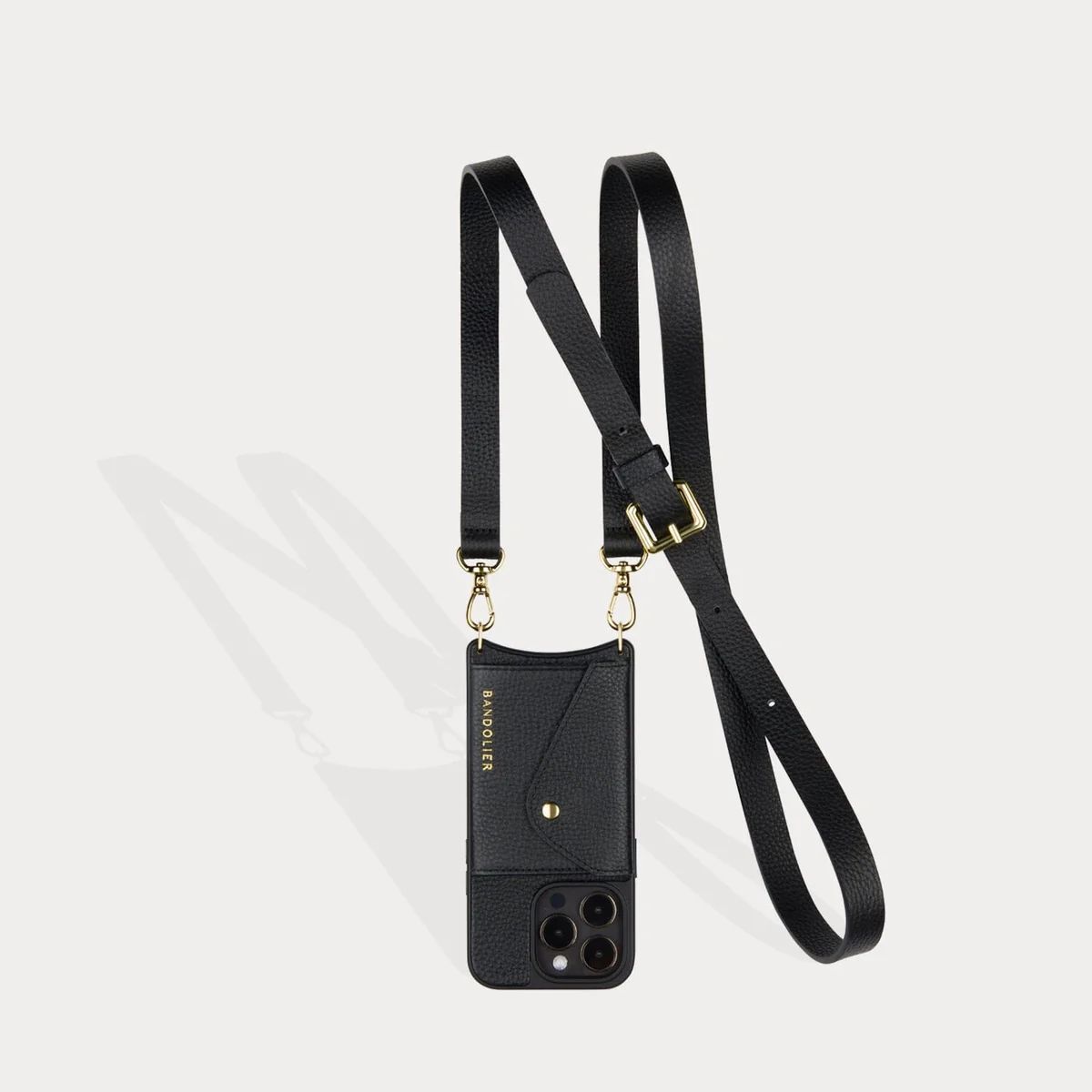 Hailey Side Slot Leather Crossbody Bandolier - Black/Gold | Bandolier