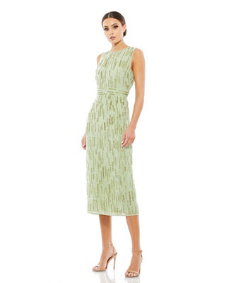 Mac Duggal Women's Abstract Beaded Sleeveless Midi Dress - Macy's | Macy's