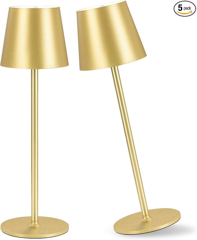 2 Pack Cordless Table Lamp, 5000mAh Portable Rechargeable LED Desk Lamp (Gold) | Amazon (US)