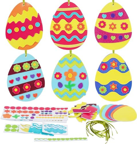 Fennoral 12 Pack Easter Egg Craft Kit for Kids Make You Own Egg Foam Stickers Ornament DIY Easter Arts and Crafts for Easter Art Activites Home School Easter Decoration | Amazon (US)