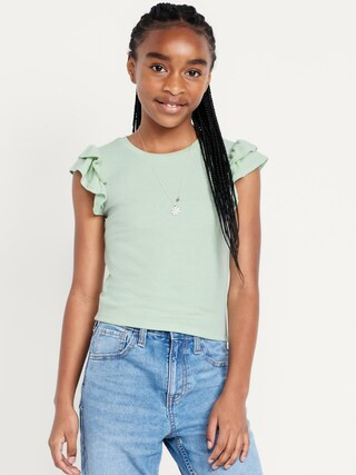 Fitted Short-Sleeve Ruffle-Trim Ribbed Top for Girls | Old Navy (US)