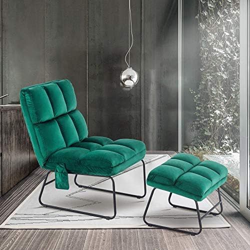 Mcombo Accent Chair with Ottoman, Velvet Modern Side Pocket Metal Legs, Club Chair Lounge Sofa Couch | Amazon (US)