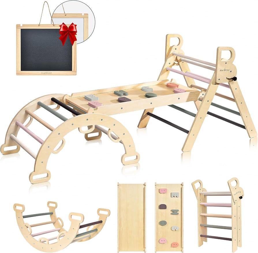 BlueWood Pikler Triangle Set, Foldable Wooden Climbing Toys Set, Indoor Playground Jungle Gym, Mo... | Amazon (US)