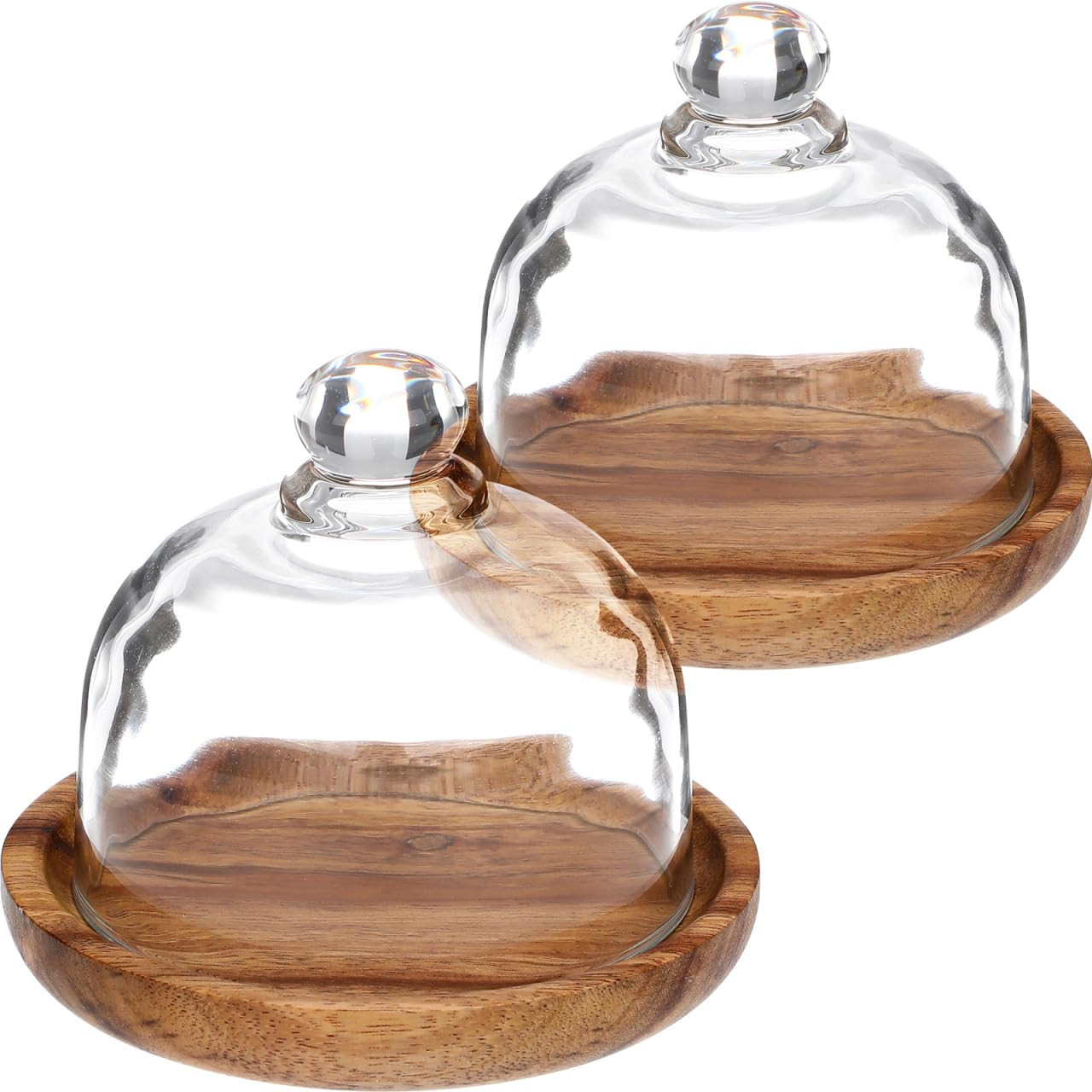Yardwe 2 Pack Mini Glass Dessert Dome with Wooden Base - 3.4 Inch Cake Stand with Clear Glass Cov... | Amazon (US)