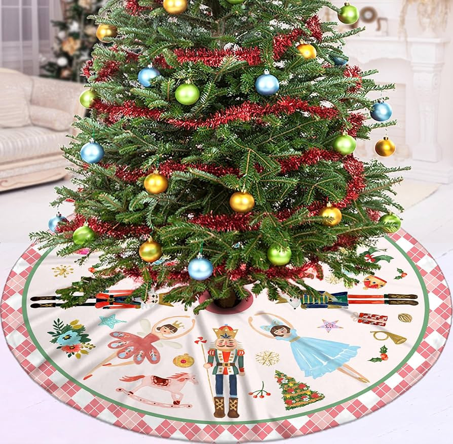 Nutcracker Tree Skirt 36 Inch, Pink Nutcracker Christmas Decor, Winter Holiday Tree Mat Decoratio... | Amazon (US)