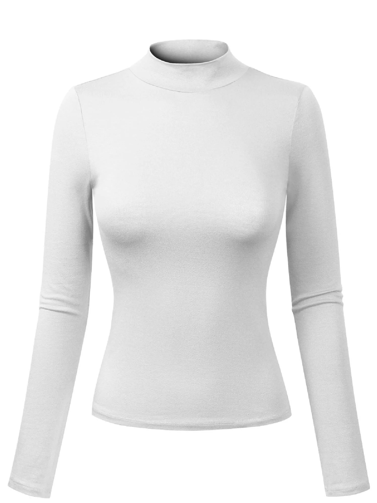 Made by Olivia Women's Solid Tight Fit Lightweight Long Sleeves Mock Neck Top | Walmart (US)