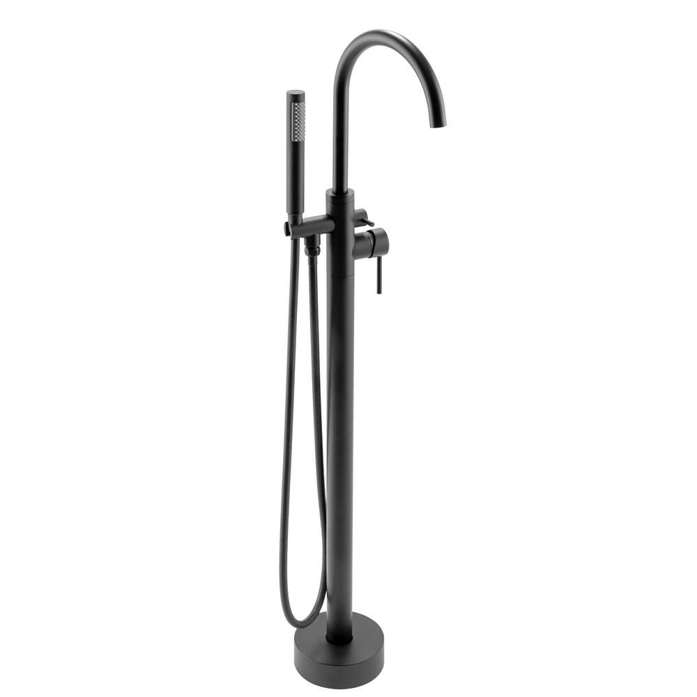 AKDY 1-Handle Freestanding Floor Mount Tub Faucet Bathtub Filler with Hand Shower in Matte Black-... | The Home Depot