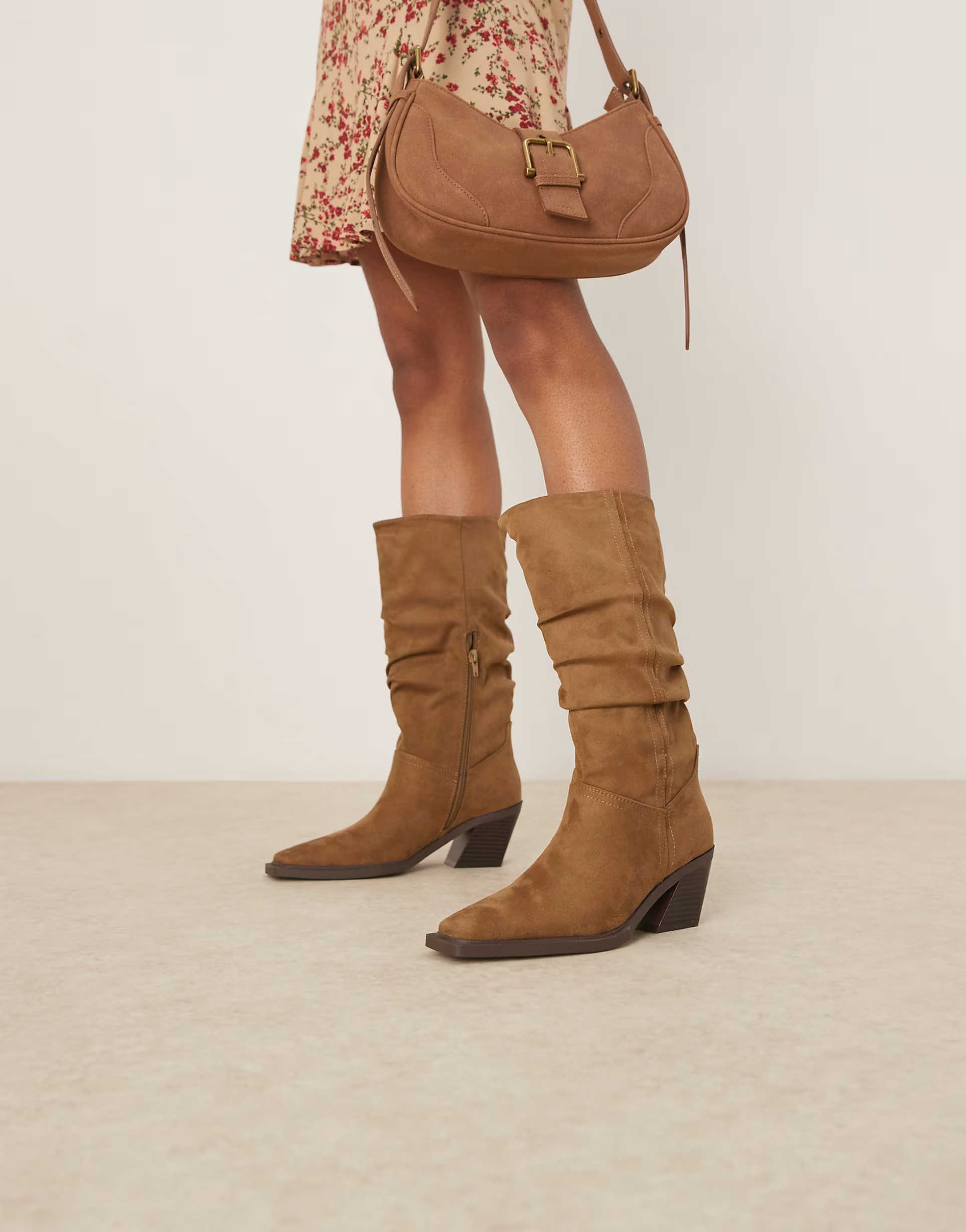 ASOS DESIGN Chosen slouchy western knee boots in taupe suedette | ASOS (Global)