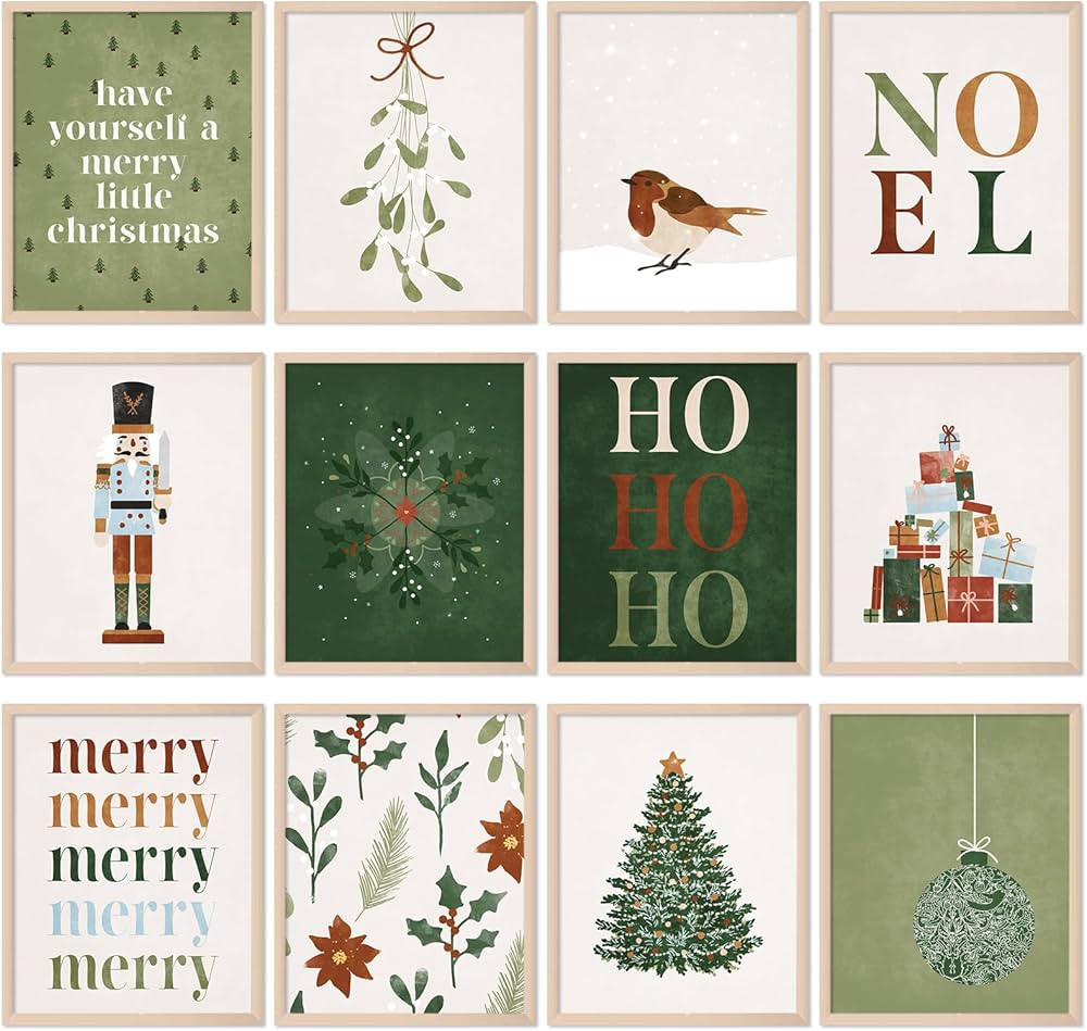 AnyDesign 12Pcs 11 x 14 Inch Christmas Boho Wall Art Prints Minimalist Xmas Watercolor Posters Ae... | Amazon (US)