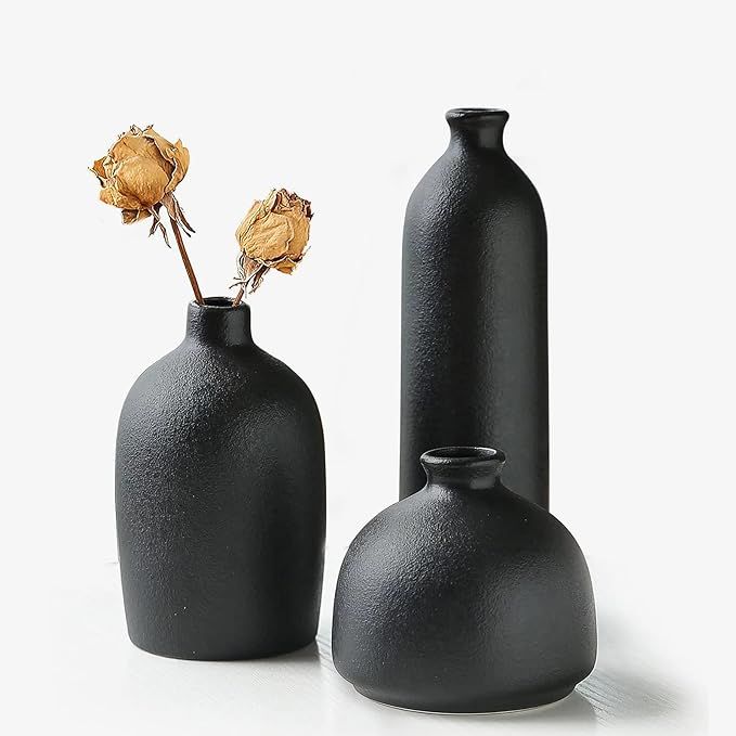Black Ceramic Vase Set of 3,Small Flower Vases for Home Rustic Decor,Modern Farmhouse Decor,Shelf... | Amazon (US)