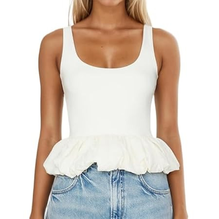 Women's Ruffle Bubble Hem Tank Top Scoop Neck Backless Sleeveless Patchwork Peplum Top Going Out ... | Amazon (US)