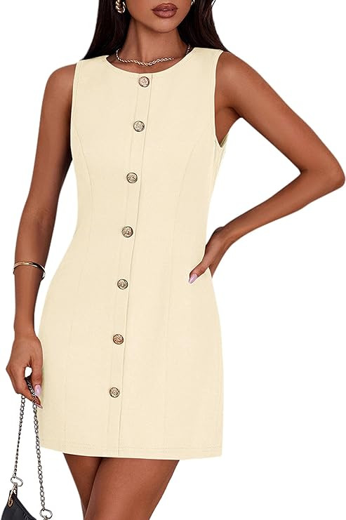 PRETTYGARDEN Work Dresses for Women 2026 Summer Business Formal Short Dress Sleeveless Button Dow... | Amazon (US)
