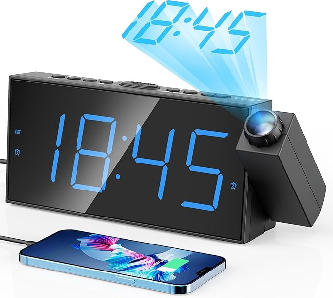 Digital Projection Alarm Clocks for Bedrooms - Large LED Display, 180° Rotatable Projector, 5-Le... | Amazon (US)