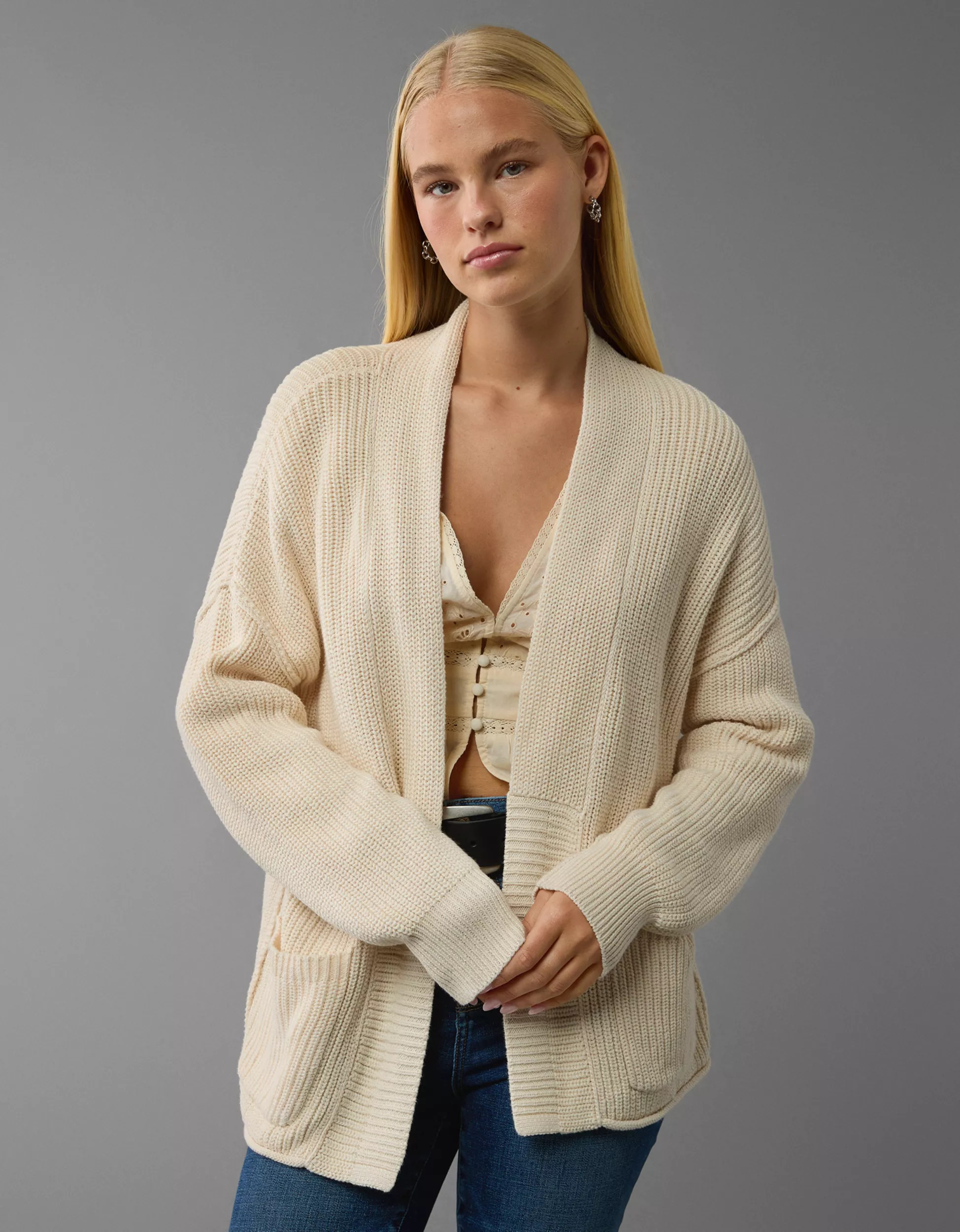 AE Open Front Shaker-Stitch Cardigan | American Eagle Outfitters (US & CA)