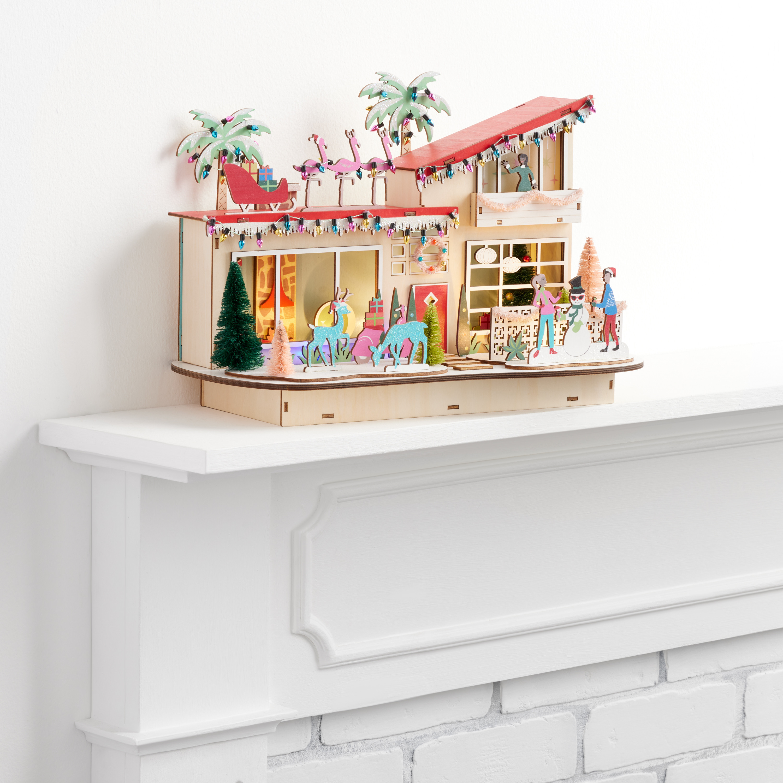 Laser Cut Wood Large Mid Century House LED Light Up Decor | World Market