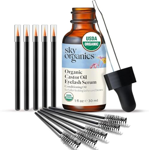 Sky Organics Organic Castor Oil Eyelash & Brow Serum, Hexane-Free Conditioning Oil that Promotes Fuller Looking Lashes & Eye Brows, 100% Pure & Cold-Pressed 1 fl. Oz. / 30 ml w ebook | Amazon (US)