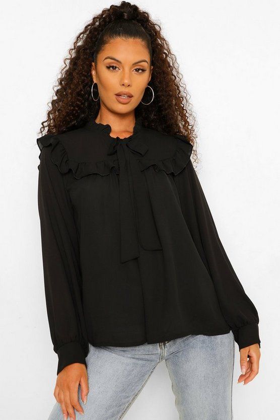 Ruffle Front Pussy Bow Blouse | Boohoo.com (US & CA)