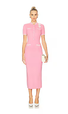 self-portrait Pink Crochet Flower Knit Midi Dress in Pink from Revolve.com | Revolve Clothing (Global)