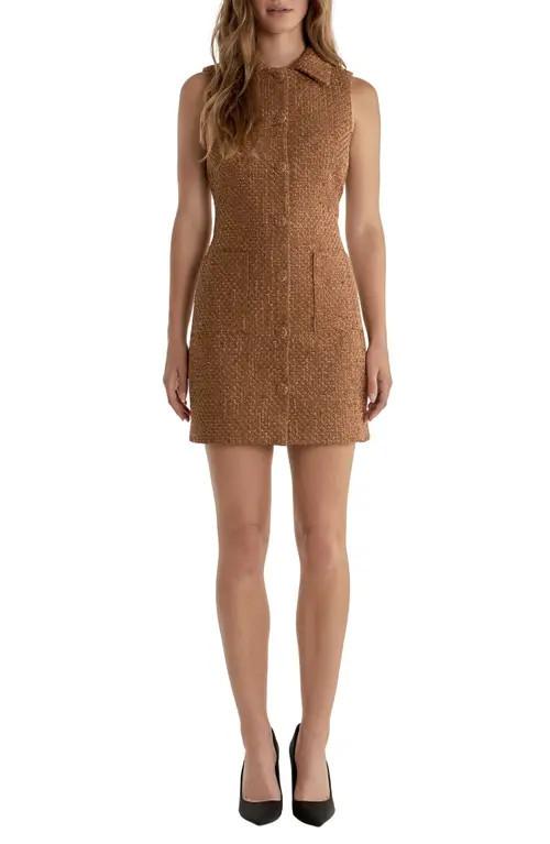 Endless Rose Button Front Tweed Minidress in Camel at Nordstrom, Size Medium | Nordstrom