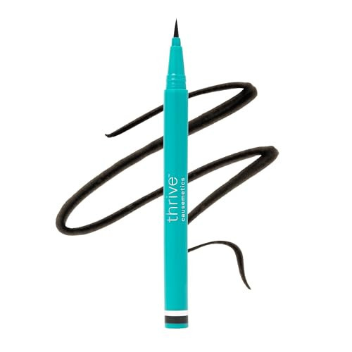 Thrive Causemetics Infinity Waterproof Black Liquid Eyeliner Pen, Eye Makeup Essential with Biotin for Women, Water Based Eyeliner, Feather Free Brush Tip, Vegan, Shade Lauren (Black Matte) | Amazon (US)