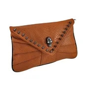 Zeckos - Snakeskin Texture Envelope Clutch Purse Gunmetal Skull and Spikes - Orange - Size Small | Walmart (US)