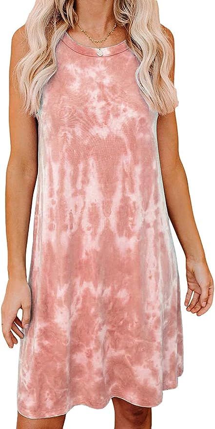 ANRABESS Women’s Casual Tie Dye Short Dress Summer Crew Neck Sleeveless Loose T Shirt Tunic Min... | Amazon (US)