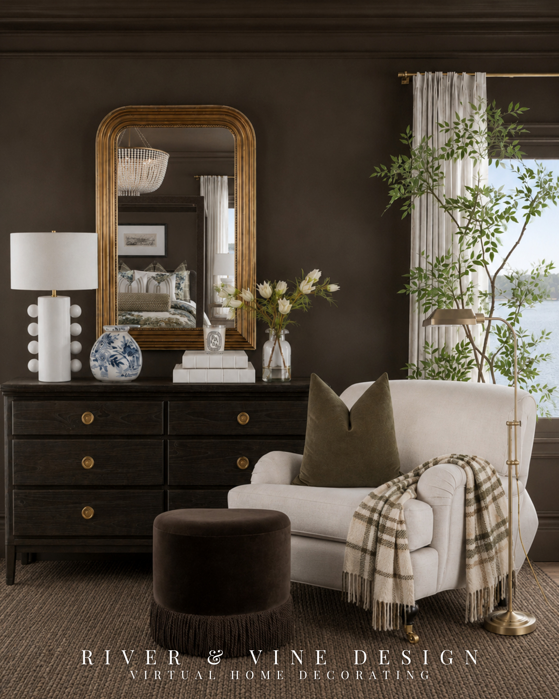 That bedroom corner that keeps turning into a drop zone? It needs a purpose before it needs more decor.

Here, a properly scaled chair, ottoman and floor lamp transform the unused space into a dedicated sitting area. The dresser adds practical storage, while the oversized mirror introduces vertical scale and reflects the room’s primary focal point. Olive upholstery, warm brass and dark wood carry the established palette across the room so the corner feels connected—not tacked on.

Start with function, then determine the furniture scale, lighting and decorative layers needed to support it.

See the product details for the chair, ottoman, dresser, mirror and accessories. Would this stay a reading corner in your home, or become the chair for tomorrow’s outfit?

primary bedroom sitting area, bedroom reading corner, dark wood bedroom dresser, traditional brass mirror, olive green bedroom decor, plaid throw styling, brown and cream bedroom, modern traditional bedroom furniture

I may receive a commission from purchases made through my links.

#LTKHome