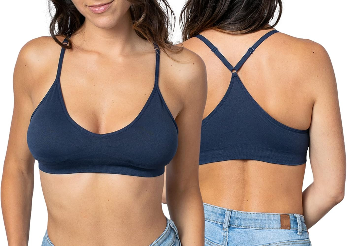 Blue 55 Women's Racerback Bralette Sexy Everyday Basic Deep V-Neck Wireless W/Removable Padding B... | Amazon (US)