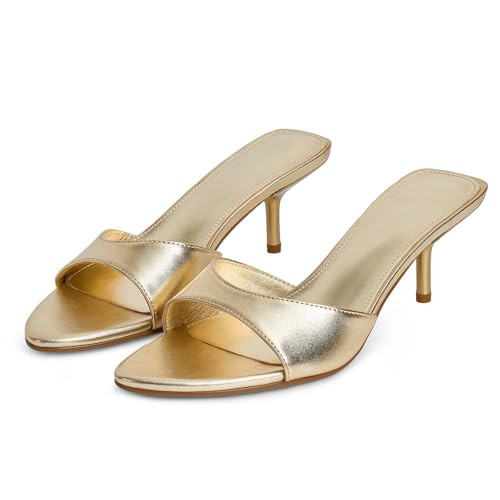 Dsevht Kitten Heels for Women Pointed Open Toe Slip on Mules Patent Leather Heeled Sandals Low Stiletto Heel Backless Dress Pumps for Wedding Party Office Summer Shoes | Amazon (US)
