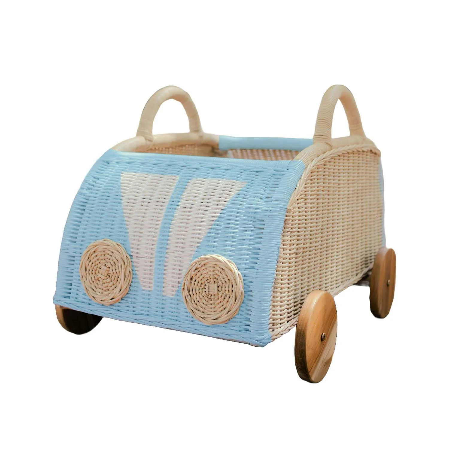 Archie Handcrafted Rattan Storage Wagon with Solid Wood Wheels - Wicke | Maisonette