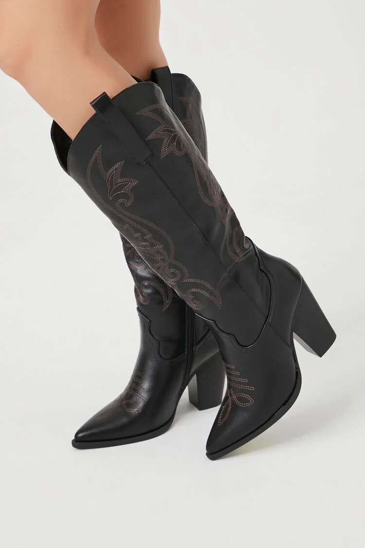 Women's Faux Leather Cowboy Boots in Black, 8 | Forever 21