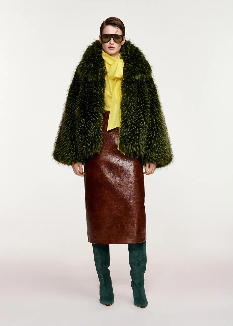 Green oversized faux fur jacket | Essentiel Antwerp United States | Essentiel Antwerp