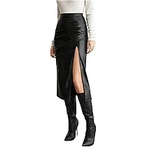 GORGLITTER Women's Leather Slit Bodycon Midi Skirts Y2k High Waisted Ruched Asymmetrical Trendy P... | Amazon (US)