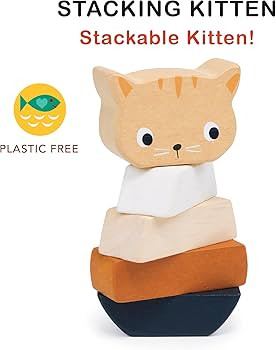 Mentari Toys - Stacking Kitten - 5pcs Wooden Animal Stacker Toddler Toy - Natural Wood Stacking B... | Amazon (US)