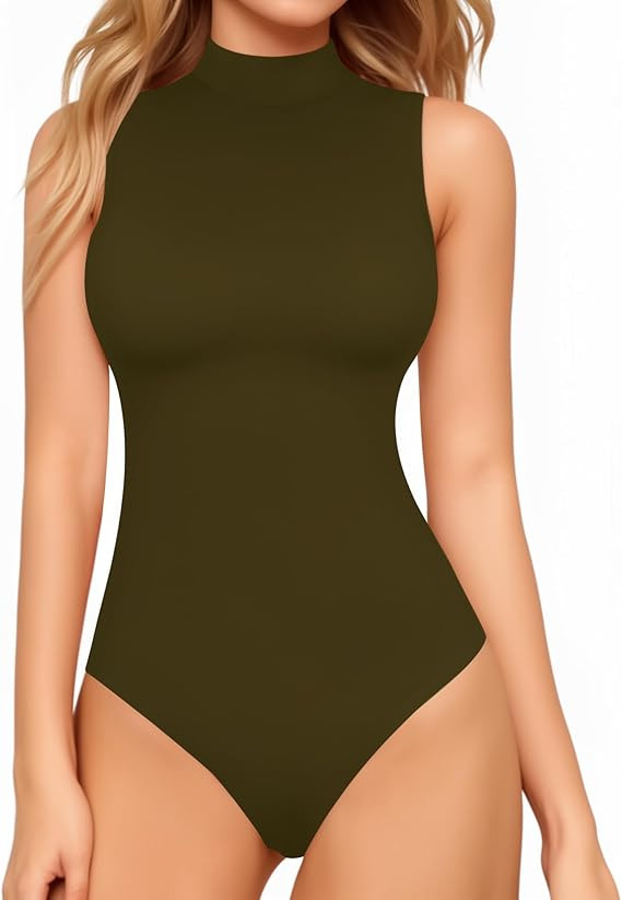 MANGOPOP Women's Mock Turtle Neck Sleeveless Tank Tops Bodysuit Leotard Clothing | Amazon (US)