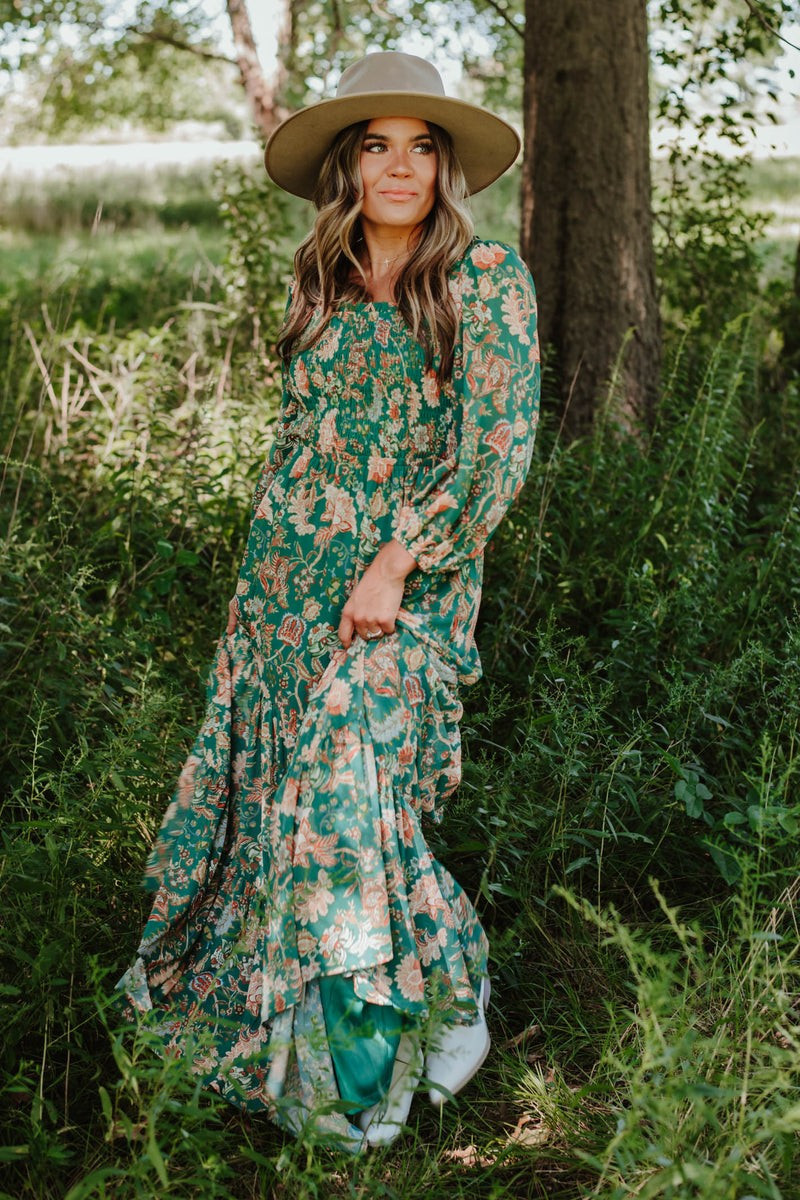 Strongest Love Green Floral Long Sleeve Maxi Dress | Apricot Lane Boutique