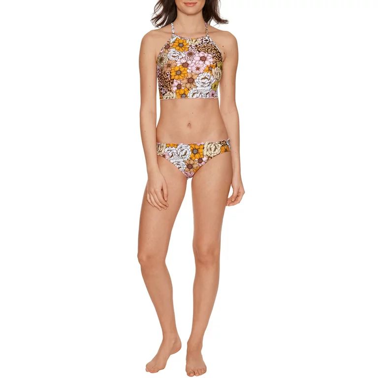 No Boundaries Juniors In The Groove Lace Back High Neck Top Swimsuit | Walmart (US)