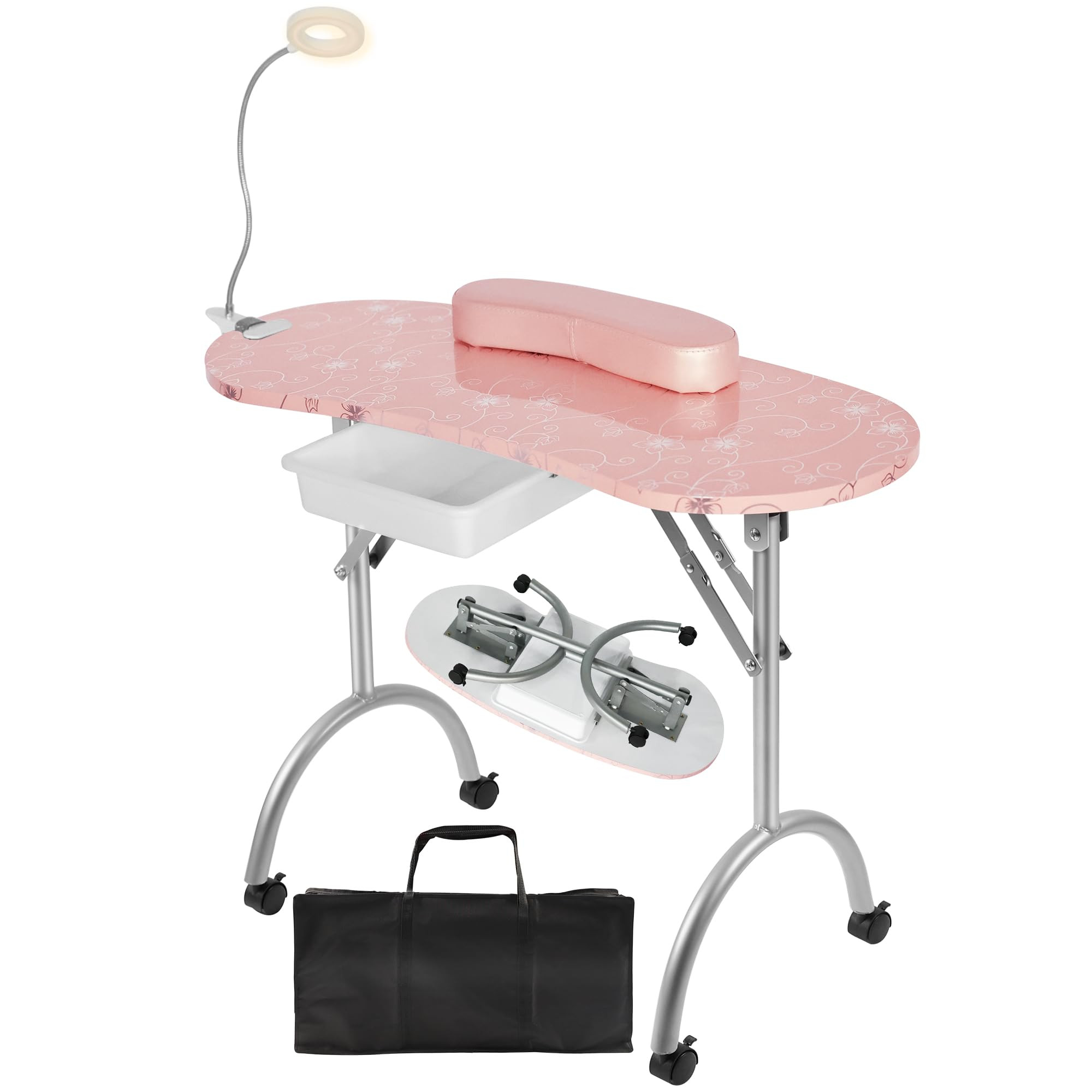 Whalefall Portable Manicure Nail Table, Foldable Manicure Table with Drawer, LED Lamp, 4 Lockable... | Amazon (US)