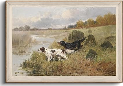 KISSFOX Framed Wall Art Vintage Wall Decor Landscape Canvas Art Countryside Pictures Dog Hunting ... | Amazon (US)