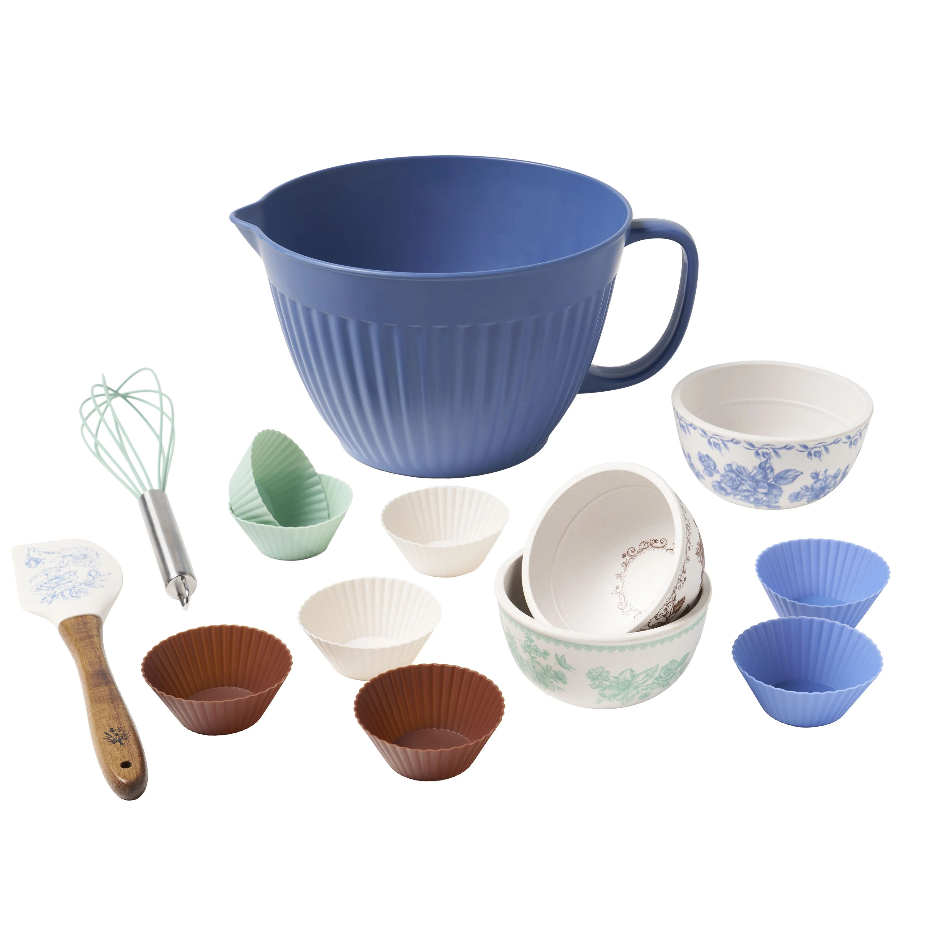 The Pioneer Woman Delilah 14-Piece Bamboo Melamine Batter Bowl Set, Blue | Walmart (US)