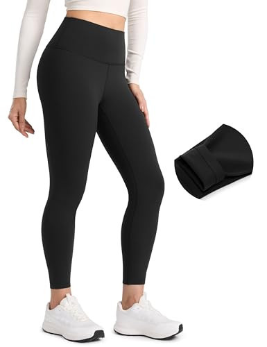 CRZ YOGA Womens Fleece Lined Leggings 25'' - Matte Winter Warm Thermal High Waisted Pants Casual Lounge Yoga Workout Black Small | Amazon (US)