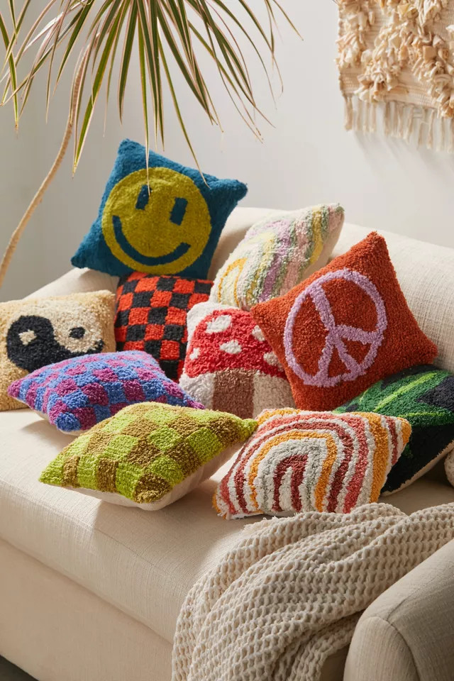 Happy Face Tufted Mini Throw Pillow | Urban Outfitters (US and RoW)
