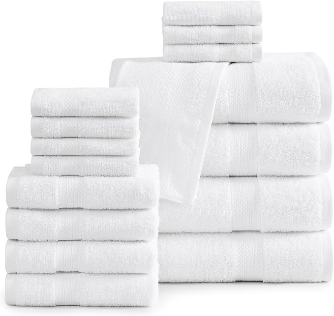 LANE LINEN 100% Mercerized Cotton Luxury Bathroom Towel Set - 16 Pcs - Super Soft, Fluffy & Highl... | Amazon (US)