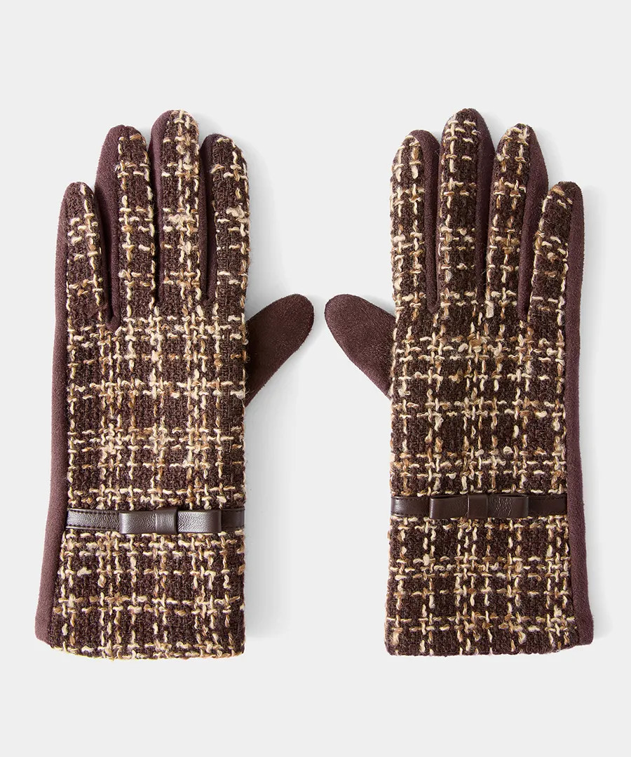 Kensington Check Boucle Gloves | Joe Browns