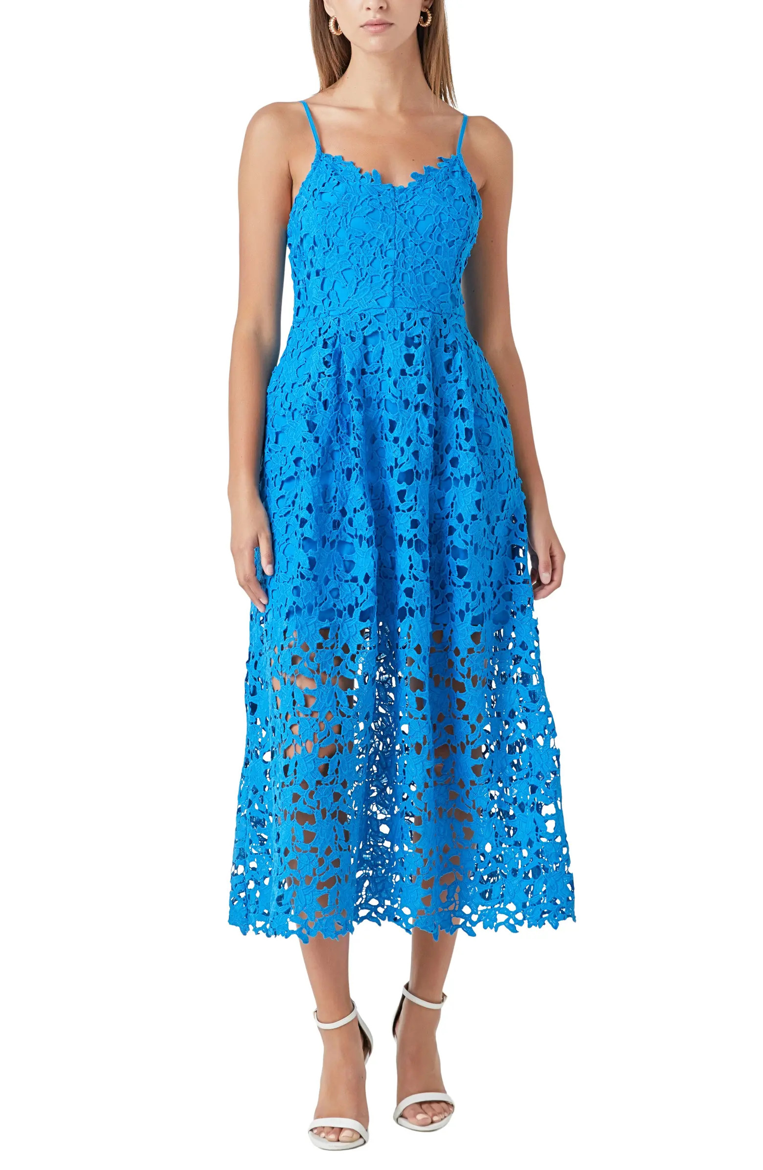 Lace Spaghetti Strap Midi Dress | Nordstrom